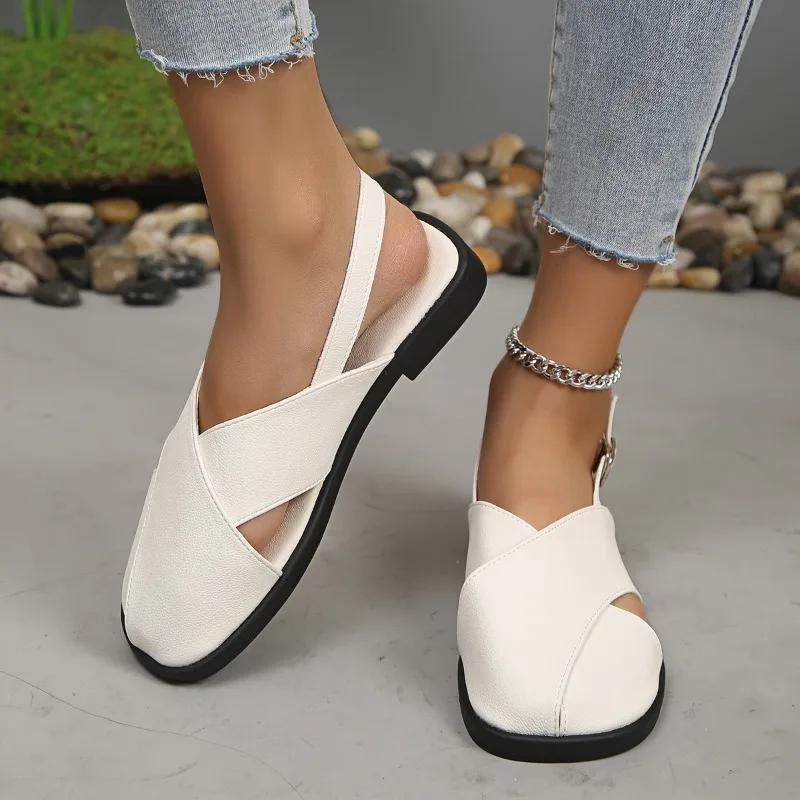 Fashion Ladies Shoes 2024 Fashion Buckle Strap Women's Sandals New Closed Toe Daily Sandals Women Hot Sale Summer Flat Sandals Zapatos