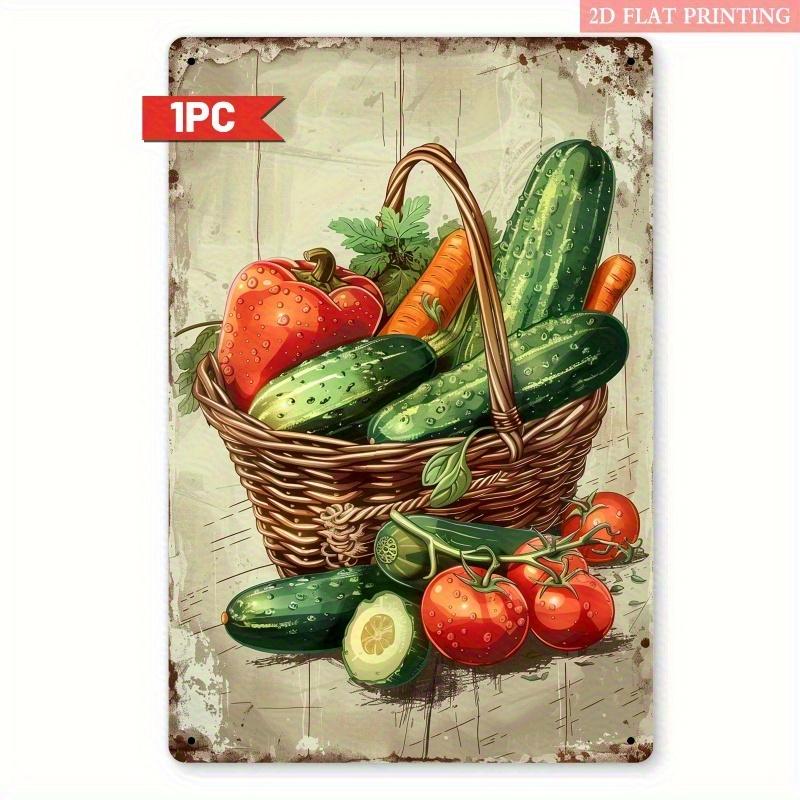 

2D Flat 1PCS Vintage Fresh Fruits and Vegetables Metal Tin Sign 20x30cm（7.8x11.8inch）