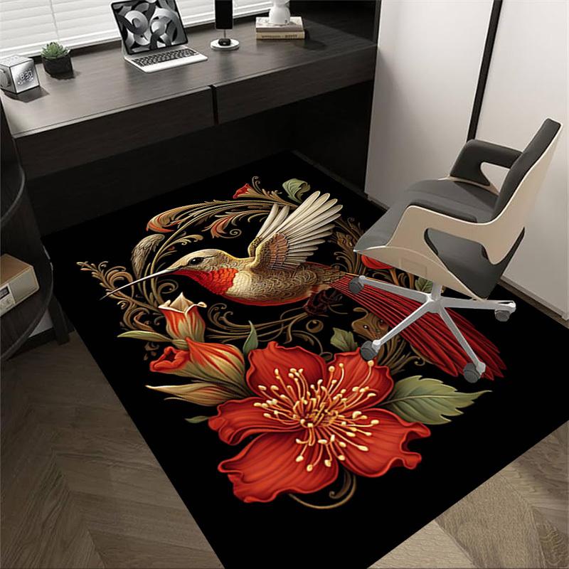 1PC Hummingbird Flowers Extra Large Non Slip Floor carpet, Office, family, bedroom Large Area Rug Indoor Rugs, Vibrant Colors