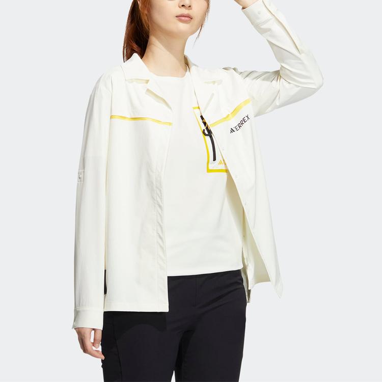 Adidas X National Geographic Collaboration Outdoor Sports Letter Print Long Sleeve Shirt Women shirts Jade-White IC1995