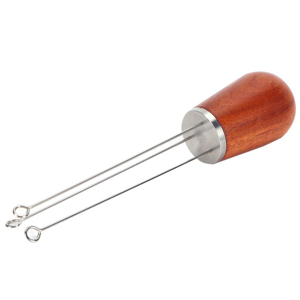 Kaffepulverfördelare av rostfritt stål, nåltyp, trähandtag, kaffefördelningsverktyg