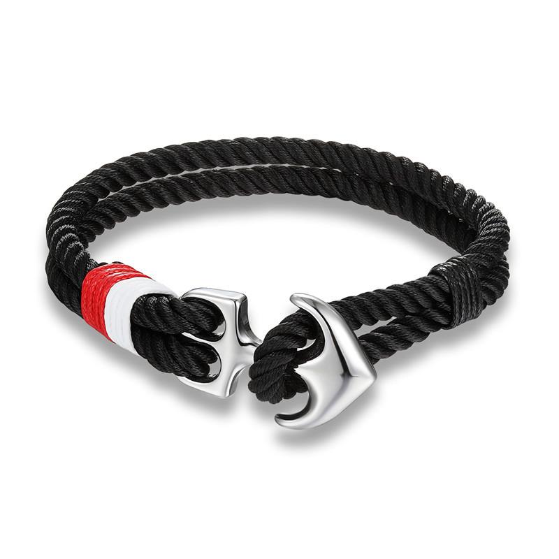 Navy Style, Hand-woven, European and American Couple Titanium Steel Stainless Steel Nylon Rope Boat Anchor Bracelet