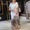 Lady Spring Maxi Dress Lapel Leopard Print Long Sleeves with Cufflink Loose Single-breasted Vintage High Waist Casual Daily Dress