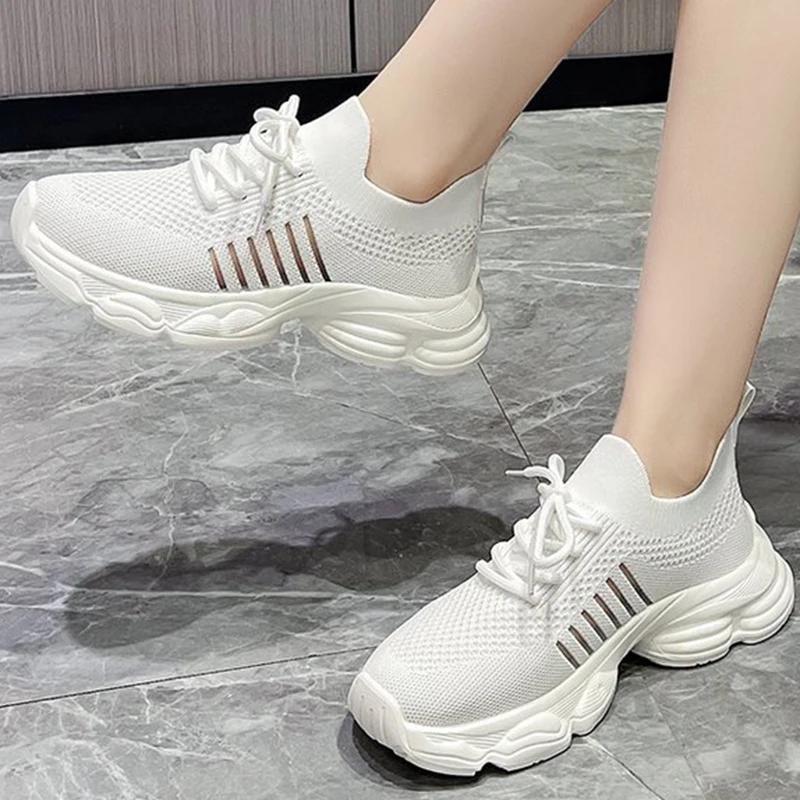 Fashion Casual Solid Thick Platform Sneakers for Women Spring 2025 Autumn Breathable Mesh Sports Shoes Woman Outdoor Lace Up Mujer