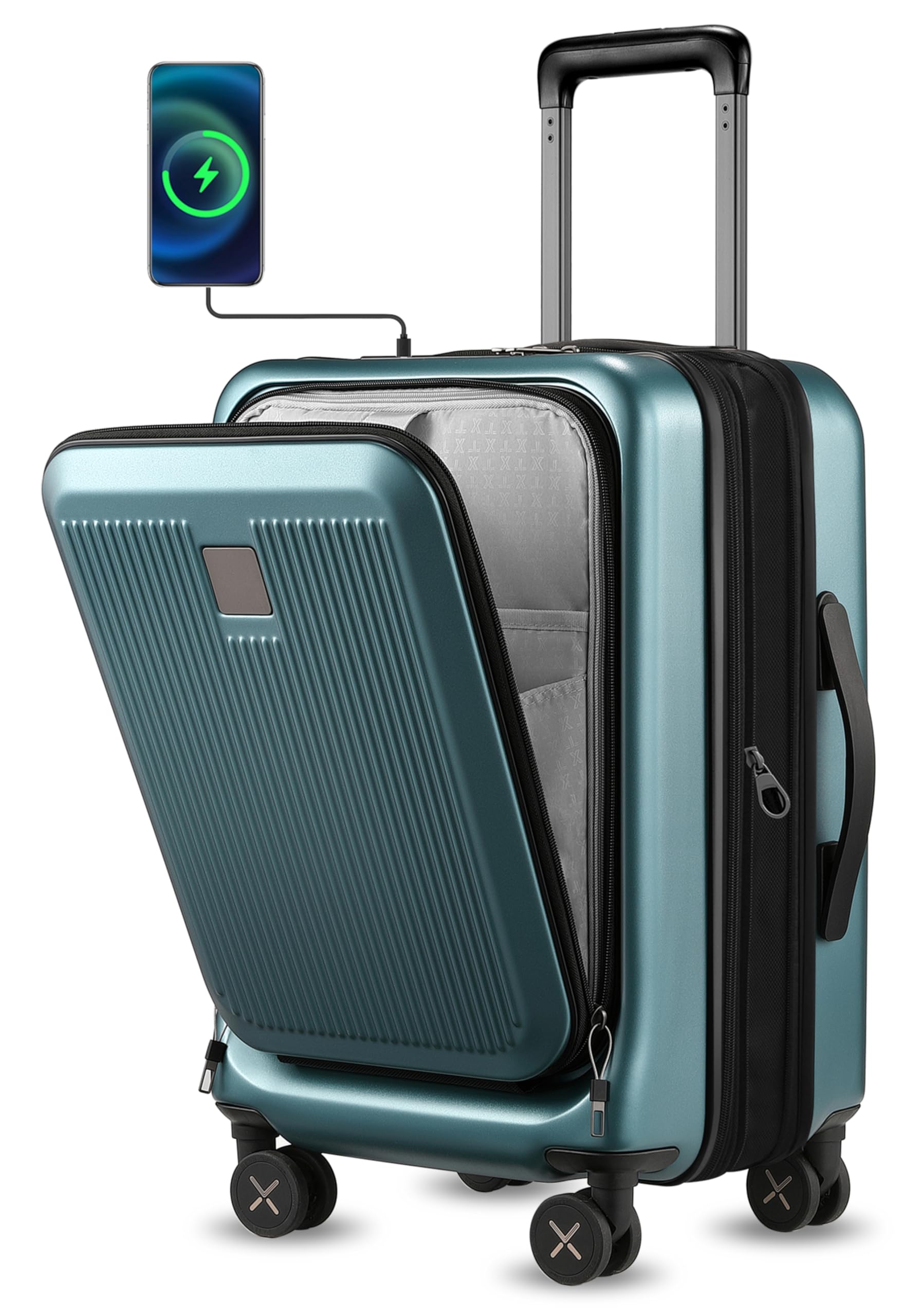 

suitcase with expandable small with charging PC rotating silent smooth TSA for business [YOETEY] Carry-on function, front-opening, size, USB/Type-C морська хвиля