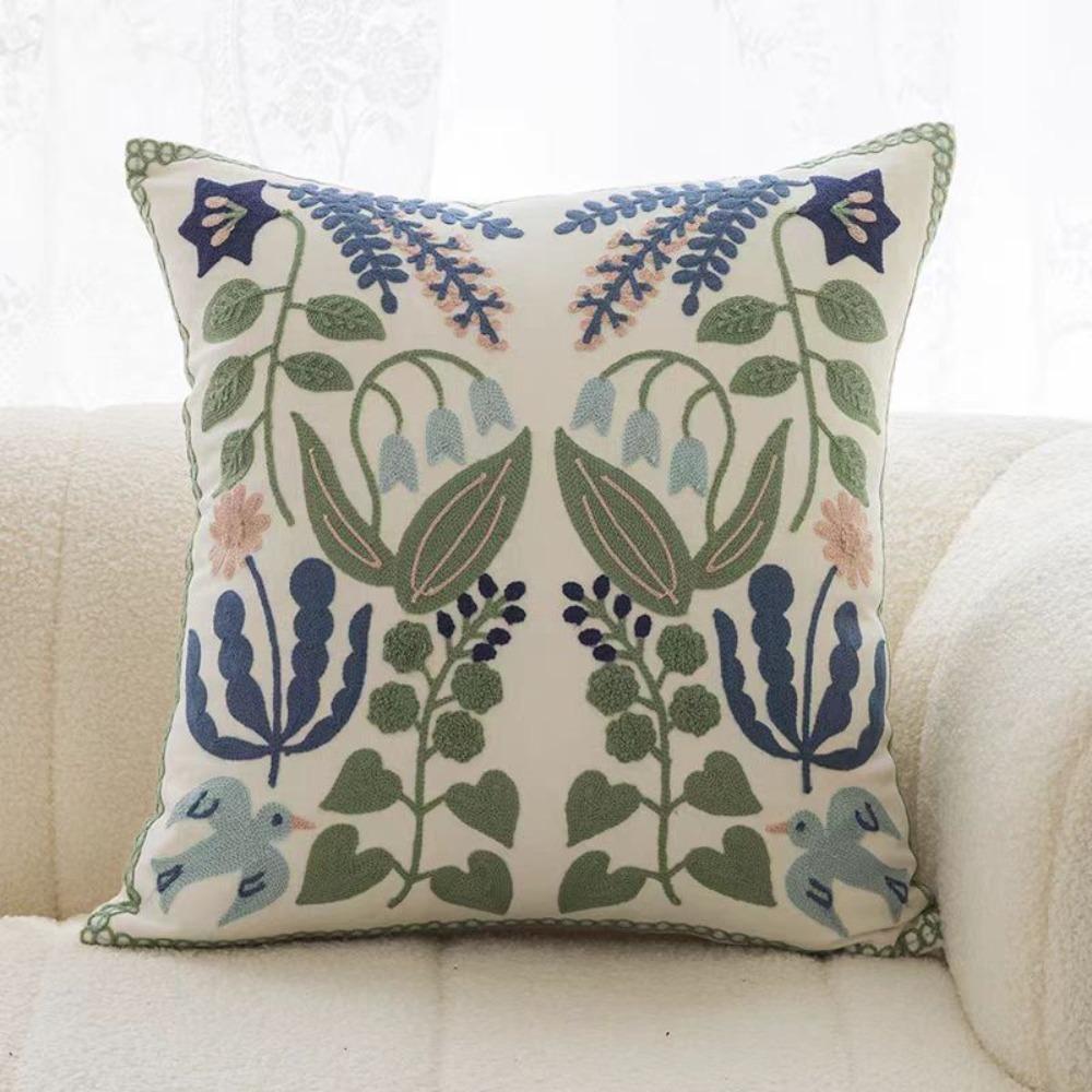 Casual Embroidery Floral Swallow Cushion Cover Square Skin-friendly Sofa Pillowcase Soft Pillowslip Bed Room