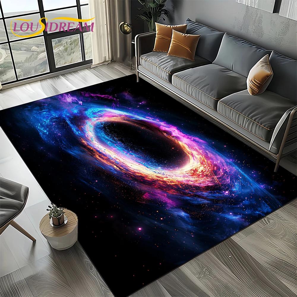 Universe Space Stars Black Hole Galaxy Earth Milky Way Carpet Rug for Living Room Bedroom Sofa Decoration,Non-slip Floor Mat