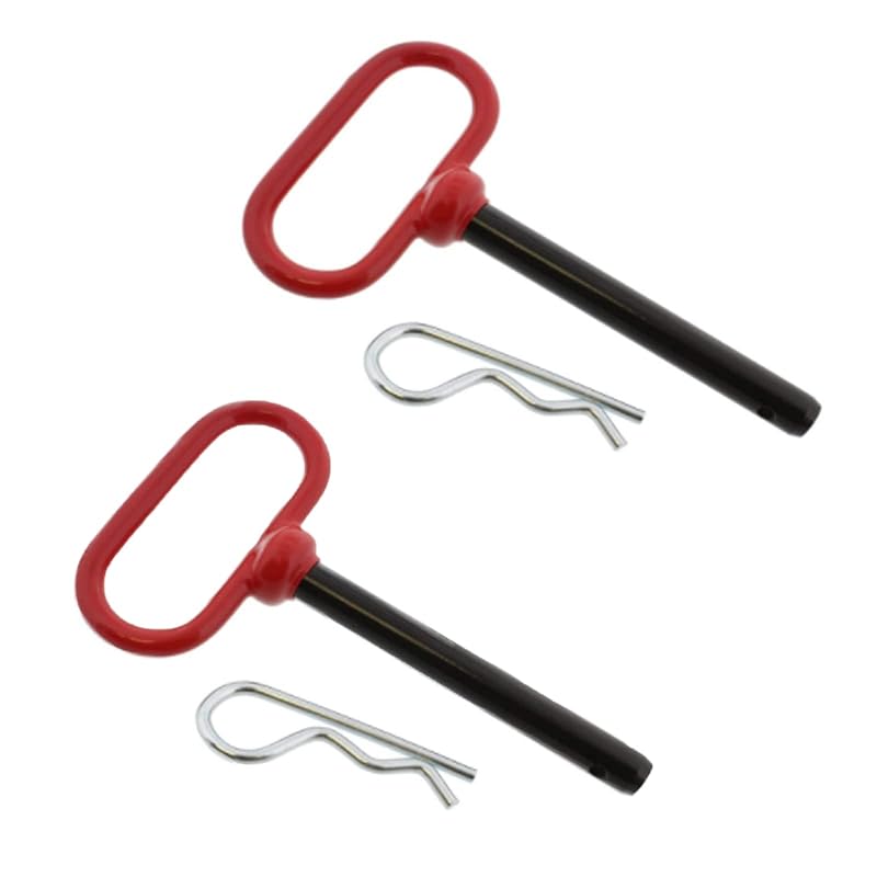 3/8 X 4 Inch Heavy Duty Tractor Hitch Pin & Clip, Red Handle Trailer Tow Hitch P For Tractors, RV, Truck, Boat, ATV, Car - Corrosion Resistant Solid