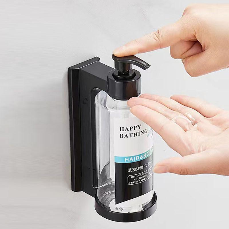 Tuqiu Amber Soap Dispenser Drill Free Bathroom Hand Liquid Soap Dispenser ABS Shampoo bottles Wall Empty Shampoo Bottles Pump