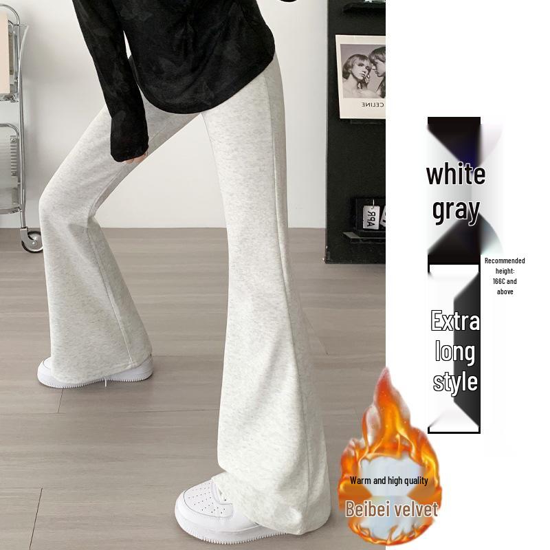 Women's High-Waisted Fleece-Lined Micro-Flare Sweatpants - 2025 Spring/Autumn/Winter Collection: Slimming, Casual, Thickened Flare Pants.