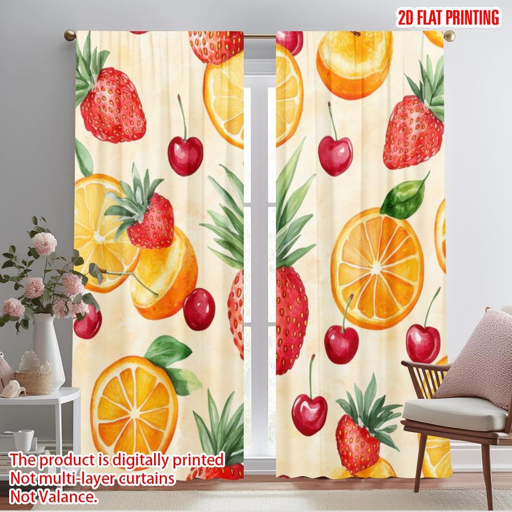 2pcs,2D Plane Printing Curtains Digital Printed Fruit Fiesta 100% Polyester (without Rod) All Seasons Use for Living Room,