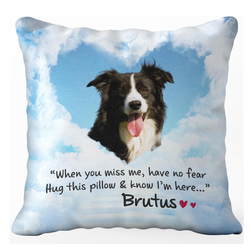 Personalized Pet Pillow Custom Dog Photo with Name Square Cushion Gift for Dog Owner Home Decor for Living Room Gift for Family