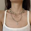 Sweet and Cool Multi-layer Pearl Cross Necklace Feminine Light Luxury Collarbone Chain Fashionable Retro Neck Chain