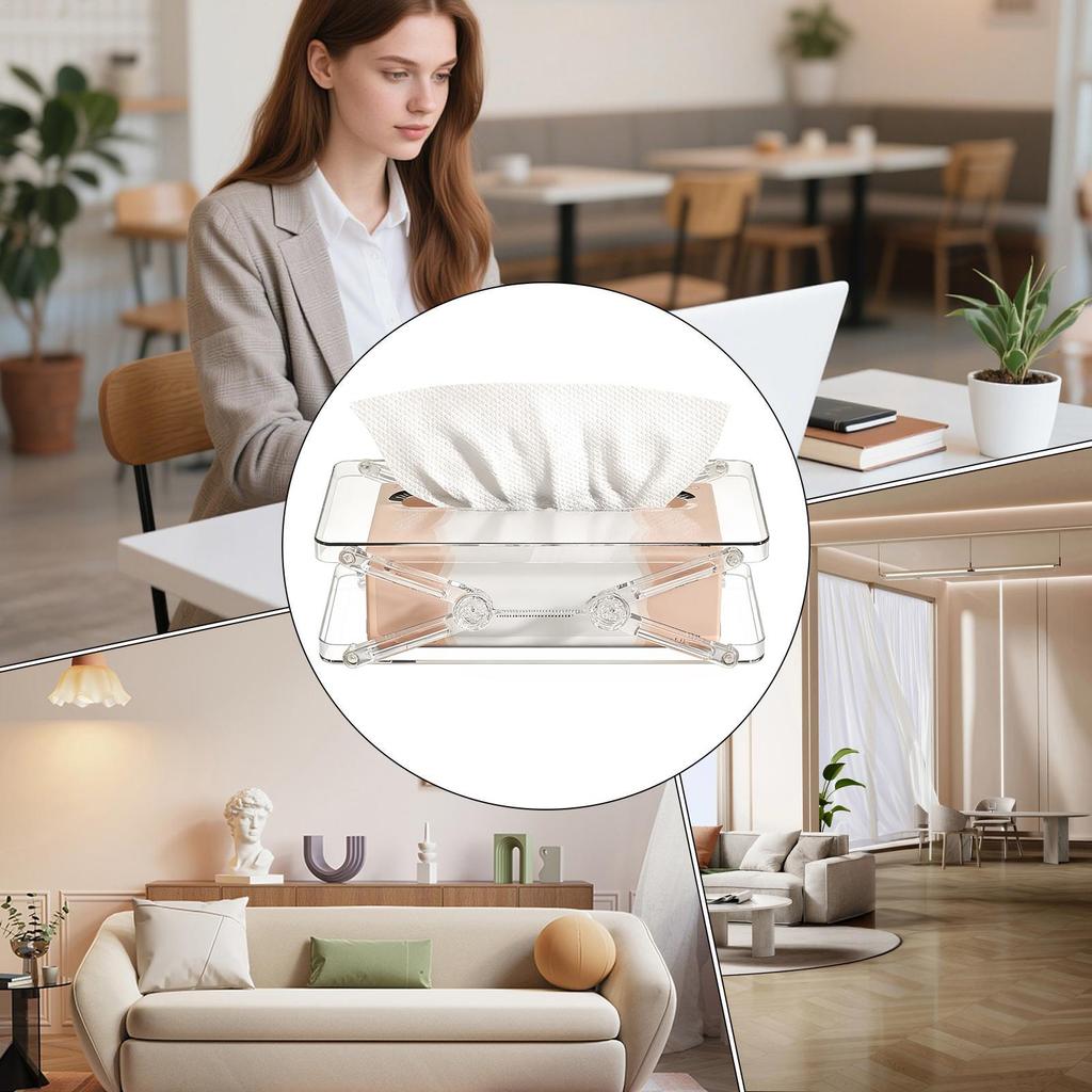 Tissue Box Cover Spring Auto-Lift Paper Towels Container Clear Decorative Tissue Box Covers for Dresser Dining Table Bedside