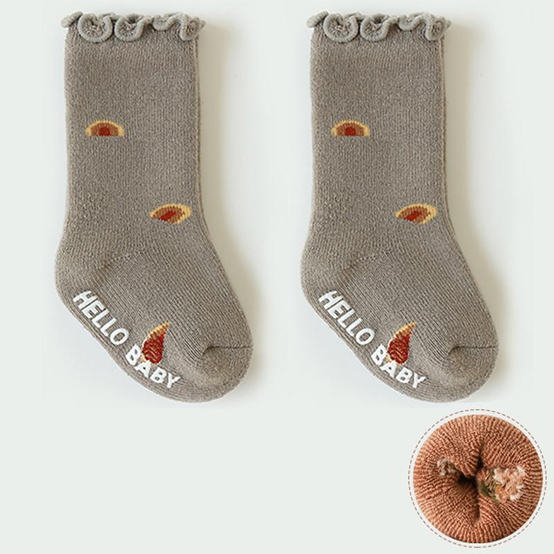 Infant Kids Girl Terry Cotton Socks Baby Ruffles Vintage Color Anti-slip Floor Socks 0-5Y Baby Mid-tube Leg Warmers for Princess