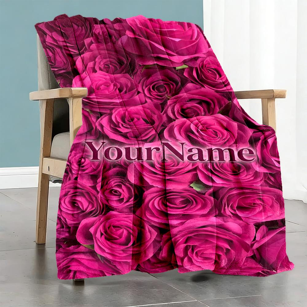Rose Personalized Text Blanket Multi-purpose Personalized Blanket Soft & Cozy for Bedding Seaside Office Chair Couch Ideal for All Seasons