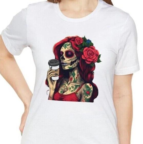 Coffee Sugar Skull Shirt, Day of the Dead Coffee TShirt Mexican Halloween Coffee 4XL