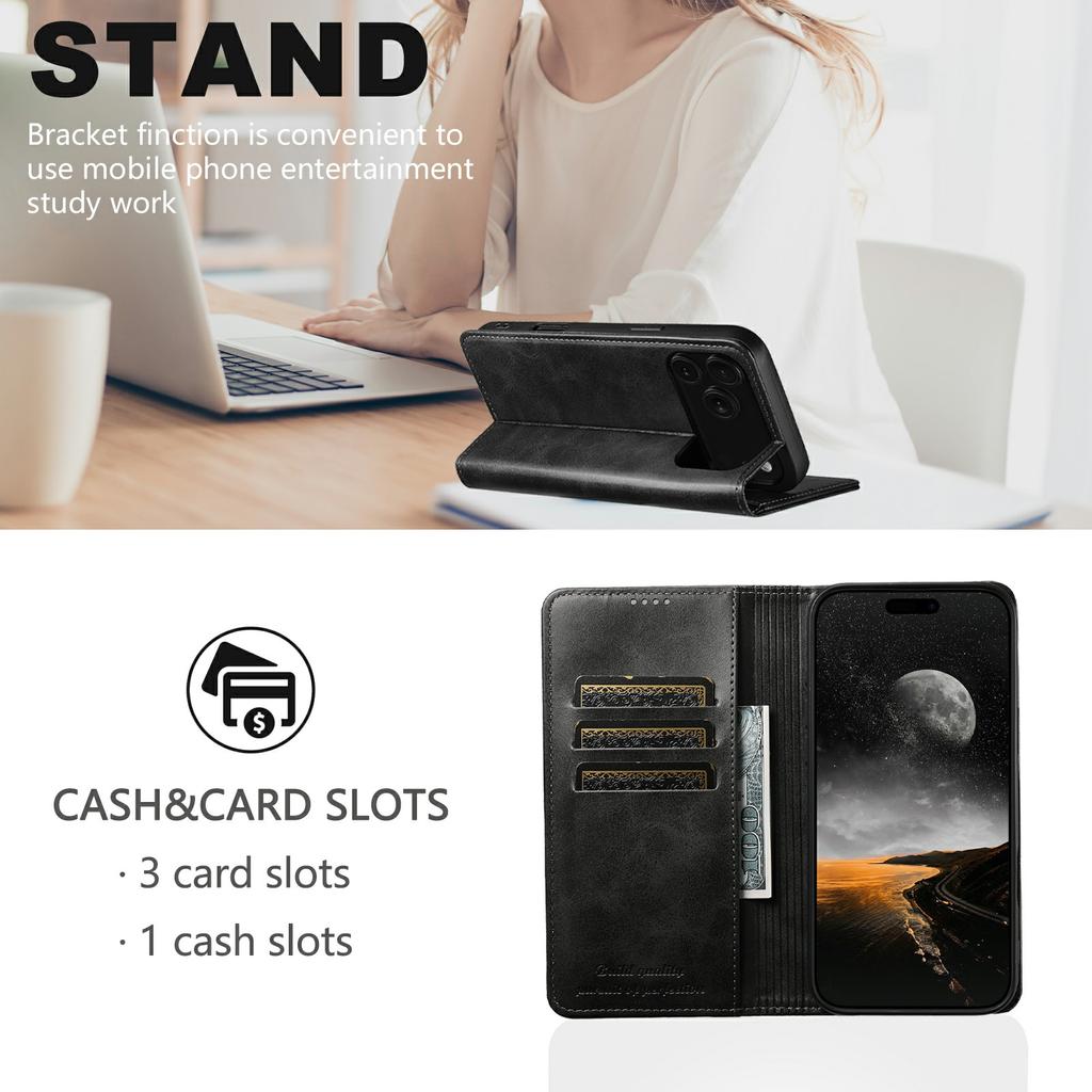 SUTENI For iPhone 17 Pro Case PU Leather Wallet Stand Magnetic Closing Phone Cover