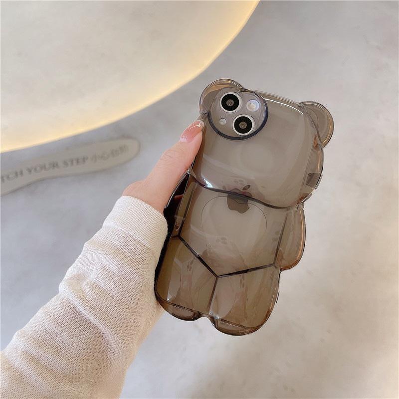3D Cartoon Little Bear Transparent Phone Case for iPhone 11/12/13/14/15/16/17 PRO MAX