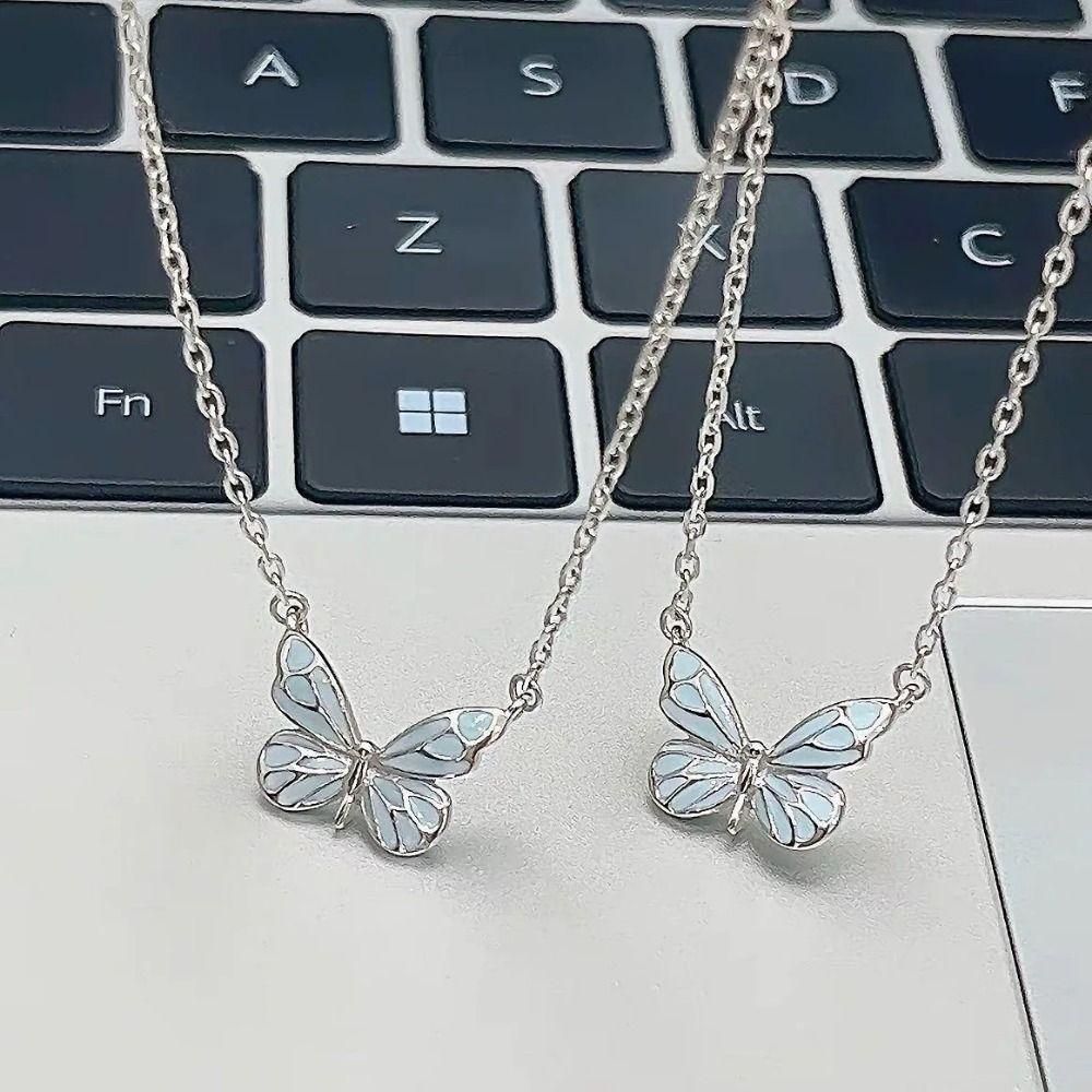 Simple Butterfly Necklace Glow In The Dark Diamond Bracelet Vintage Clavicle Chain  Women