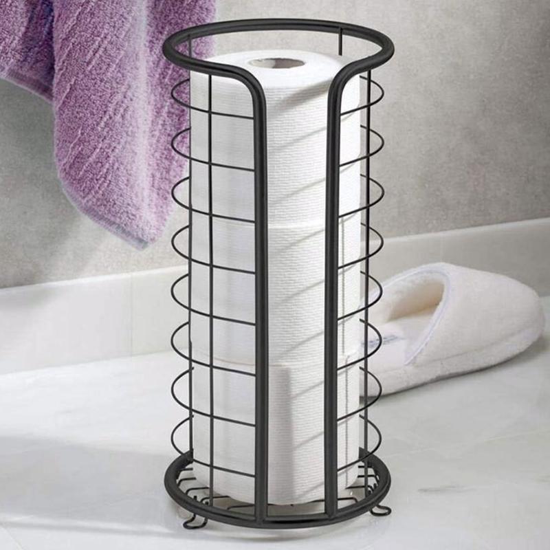 Elegant Floor Standing Tissue Rack Iron Kitchen Roll Paper Holder Space Saving for Modern Decoration