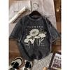 Letter Short Sleeves For Loose Vintage Top Plant Print Fit Sunflower Collar Wildflower Daily Crew Pattern T