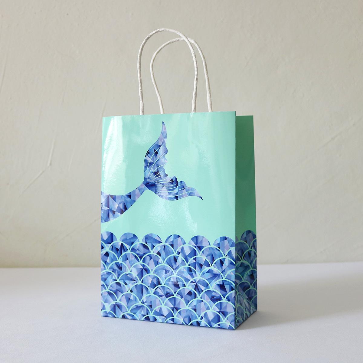 

Summer Birthday Party Gift Bag Holiday Portable Gift Bag Paper Bag 1 pack; Mermaid Tail Tote Bag 6; Paper Bag