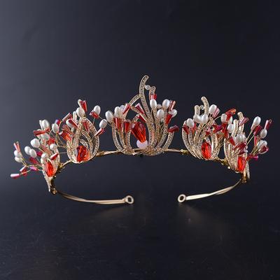 Baroque Retro Bridal Crown Tiara Gold Color Diamond Crystal Beaded Crown Wedding Dress Accessories