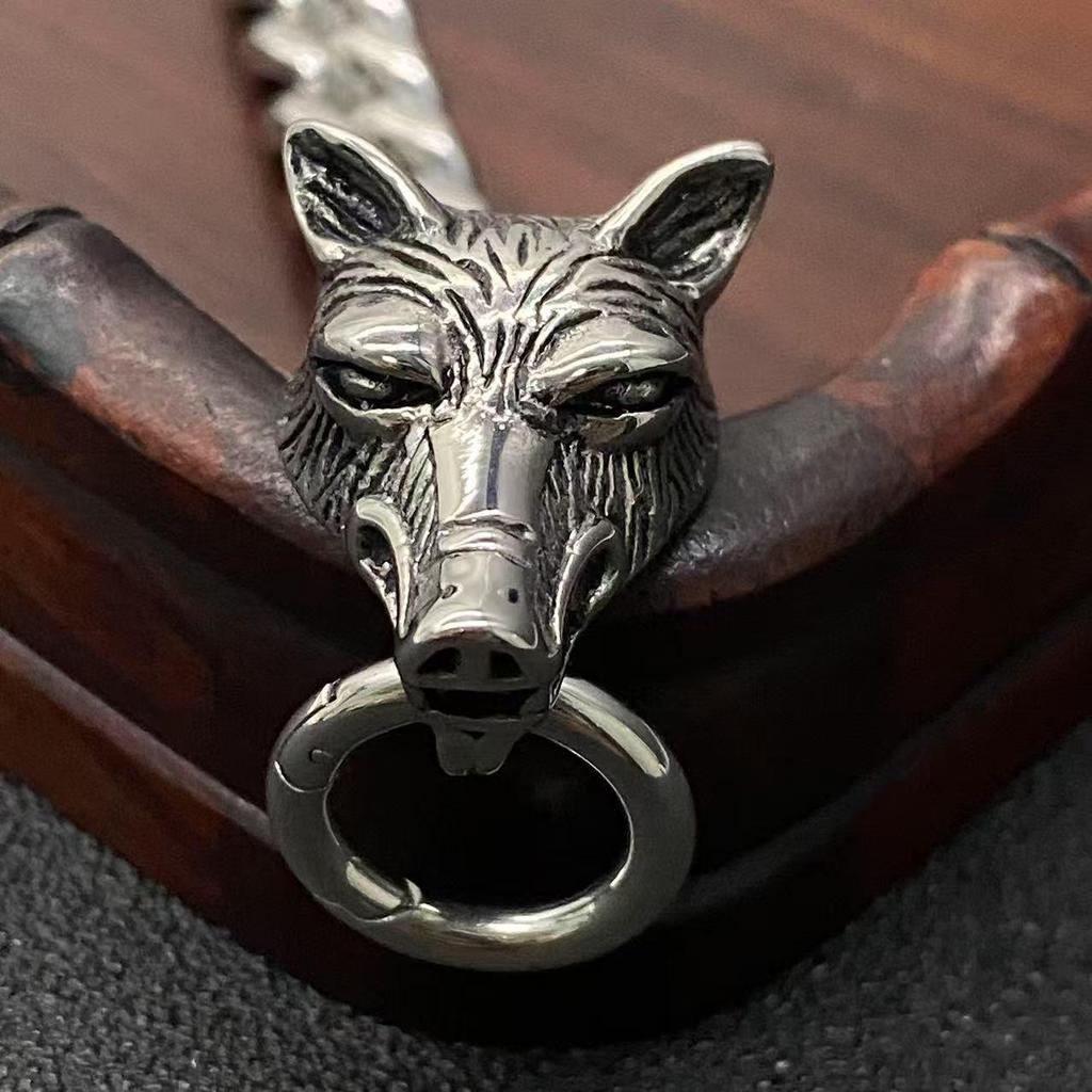 Nordischer Wolfskopf Edelstahl Herren Hip-Hop Armband