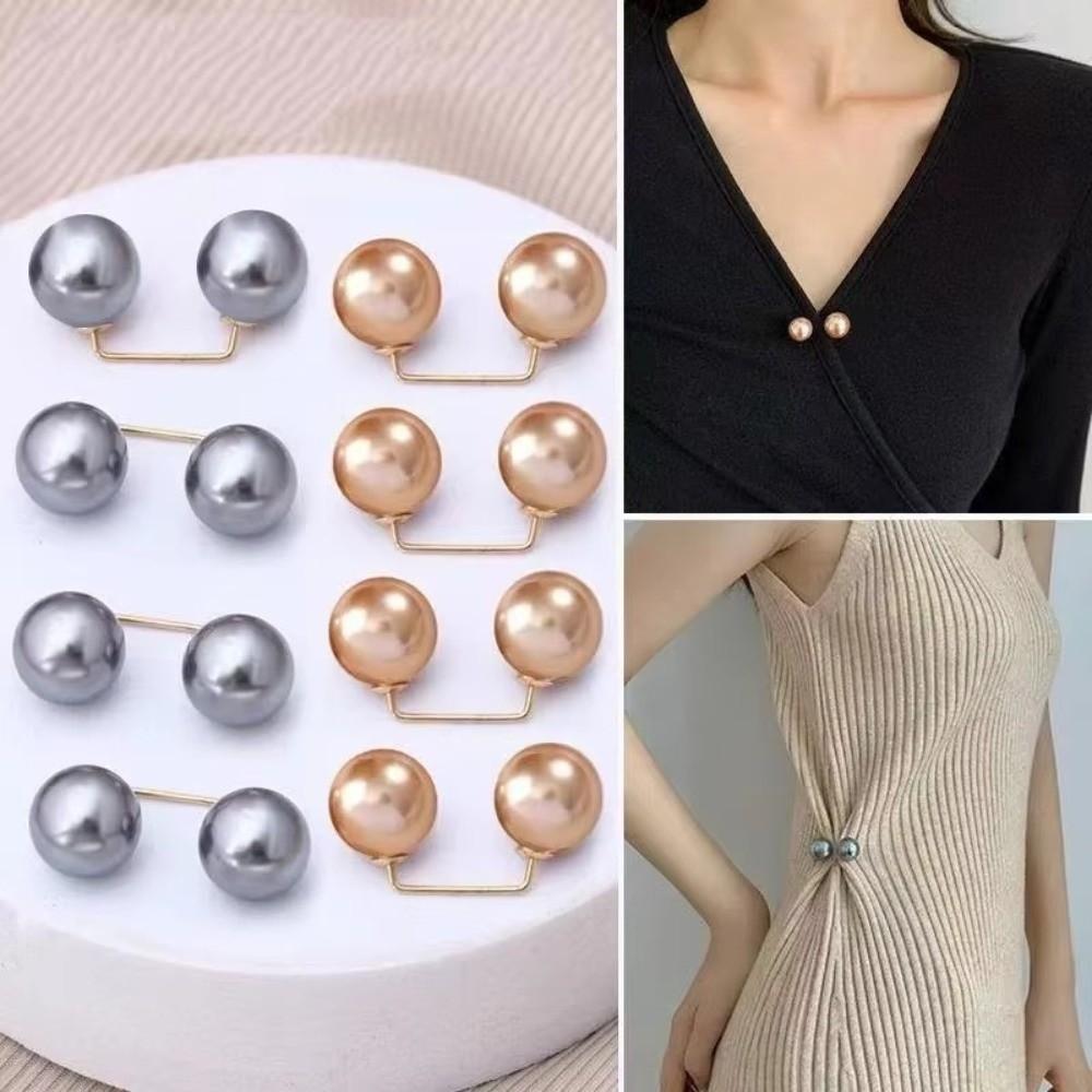 3/6/8PCS Non-Slip Safety Pins Adjustable Collar Clip Brooches Fashion Pearl Brooch  Scarf Fastening