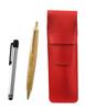 Slim Red Leather Pen Case with a Silver Metal Touch Pen and a Retro Maple Wood Shaft Ballpoint Pen Set (ASR-ALST-HS47S)