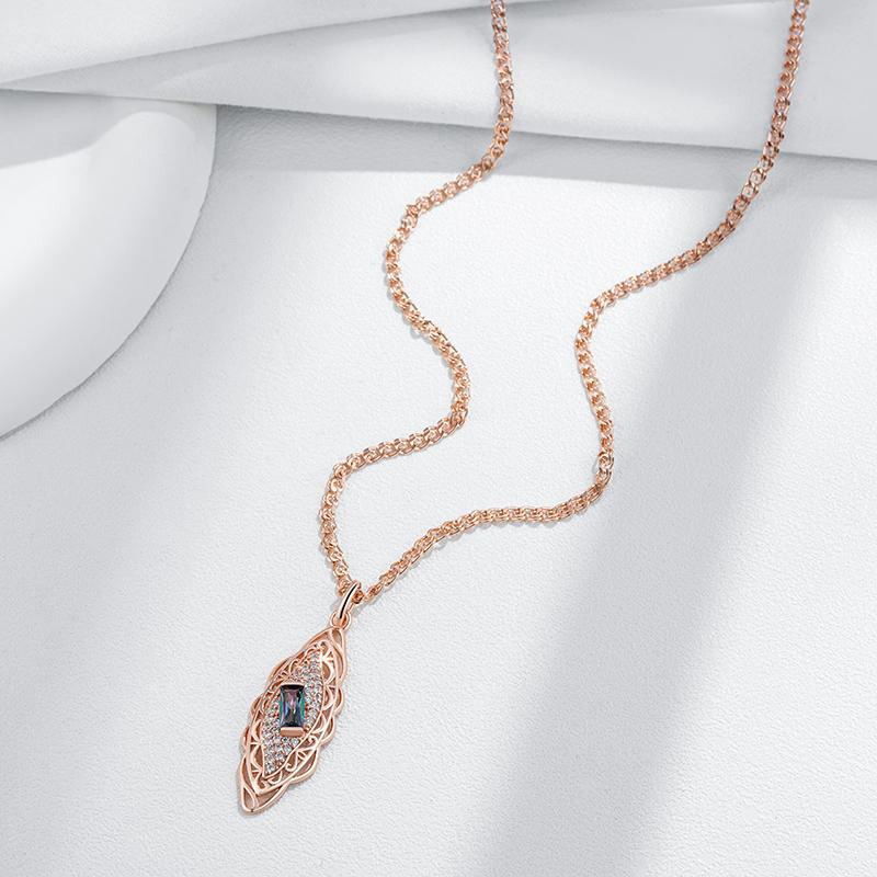 Kienl   Rose Gold Color Flower Pendant Necklace For Women Square Colorful Natural Zircon Accessories Daily Fine Jewelry