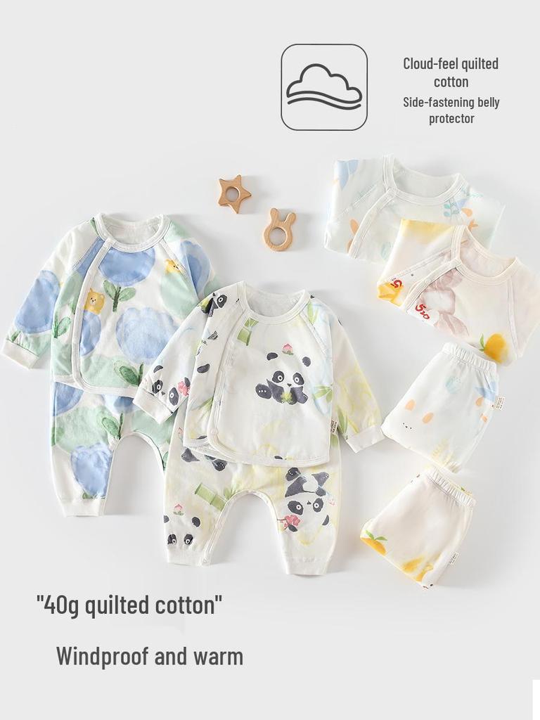 Class A Quilted Baby Two-Piece Set - Warm Autumn/Winter Outdoor Cotton Outfit for One-Year-Olds, 40g