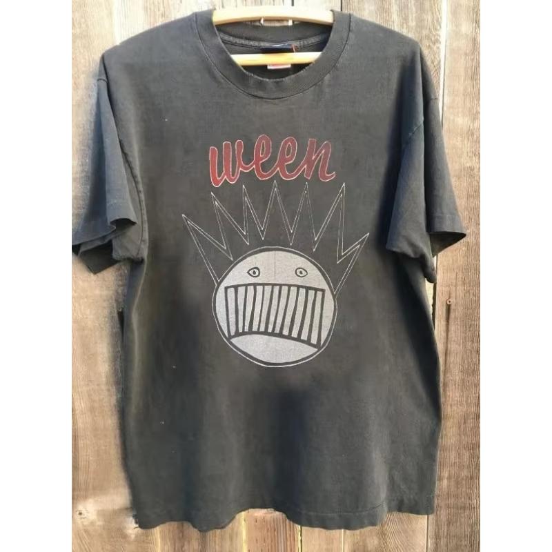 Ween Pattern Charcoal Cotton Shirt Unisex Shirt Pattern Tshirt Harajuku Rare Ween Band Shirt
