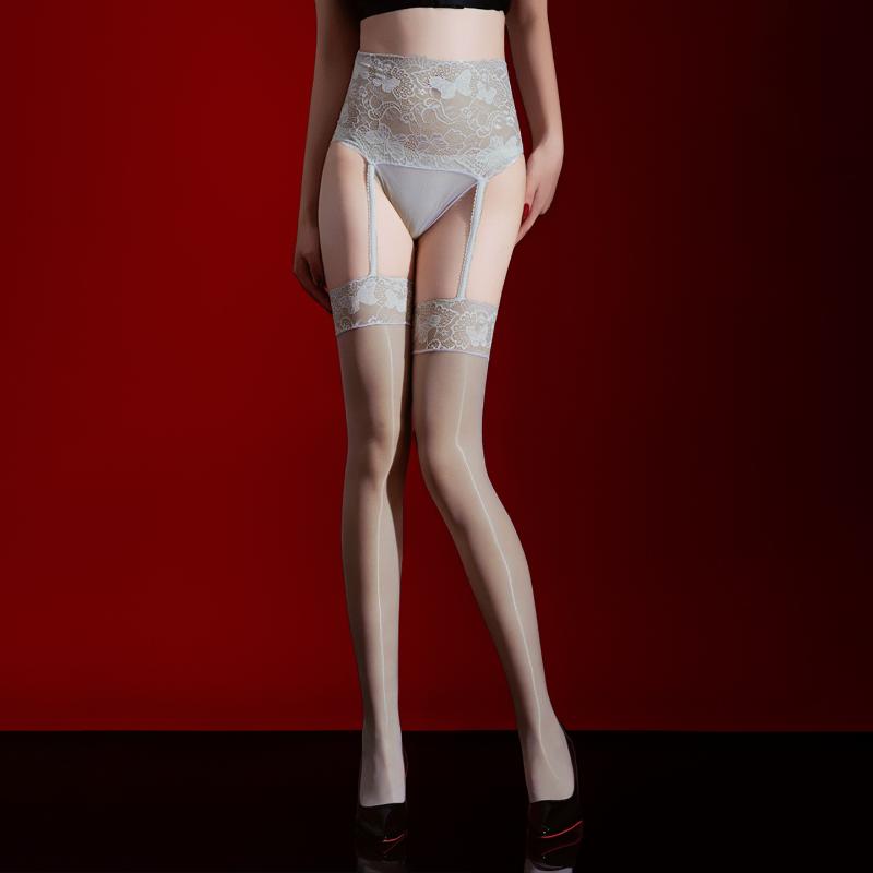 Women Sexy Lace Stockings Ultra-Thin Large Size High Waist Sockings With Garter Belt Open Crotch Oil Shiny Glossy Stockings