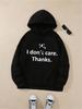 Letter Print Kangaroo Pocket Hoodie Machine Washable Sporty Hoodie