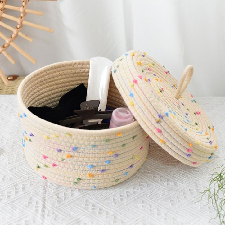 2pcs Sturdy Cotton Rope Storage Baskets With Lid Designs for Keeping Living Space Neat and Tidying Household Use