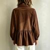 Women's Corduroy Blouse with Sleeves, Loose Fit and Waist Cinching for Casual Wear