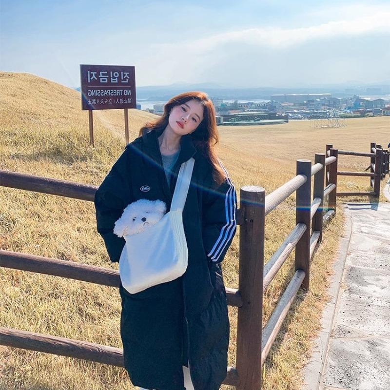 

Пуховик женский, зимний, новый, свободный, длинный ниже колена, утолщенный, на хлопковой подкладке, модный XL suggestion [140--160] catties чёрный