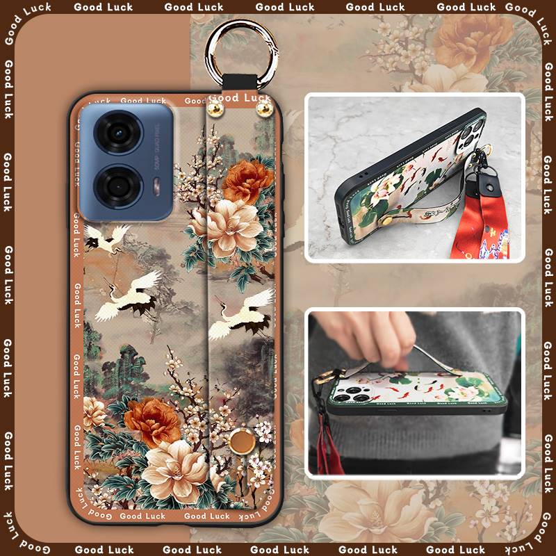 Anti-dust Wrist Strap Phone Case For MOTO G24 Power Lanyard For Mom Durable Wristband Fashion Kickstand Silicone Ring