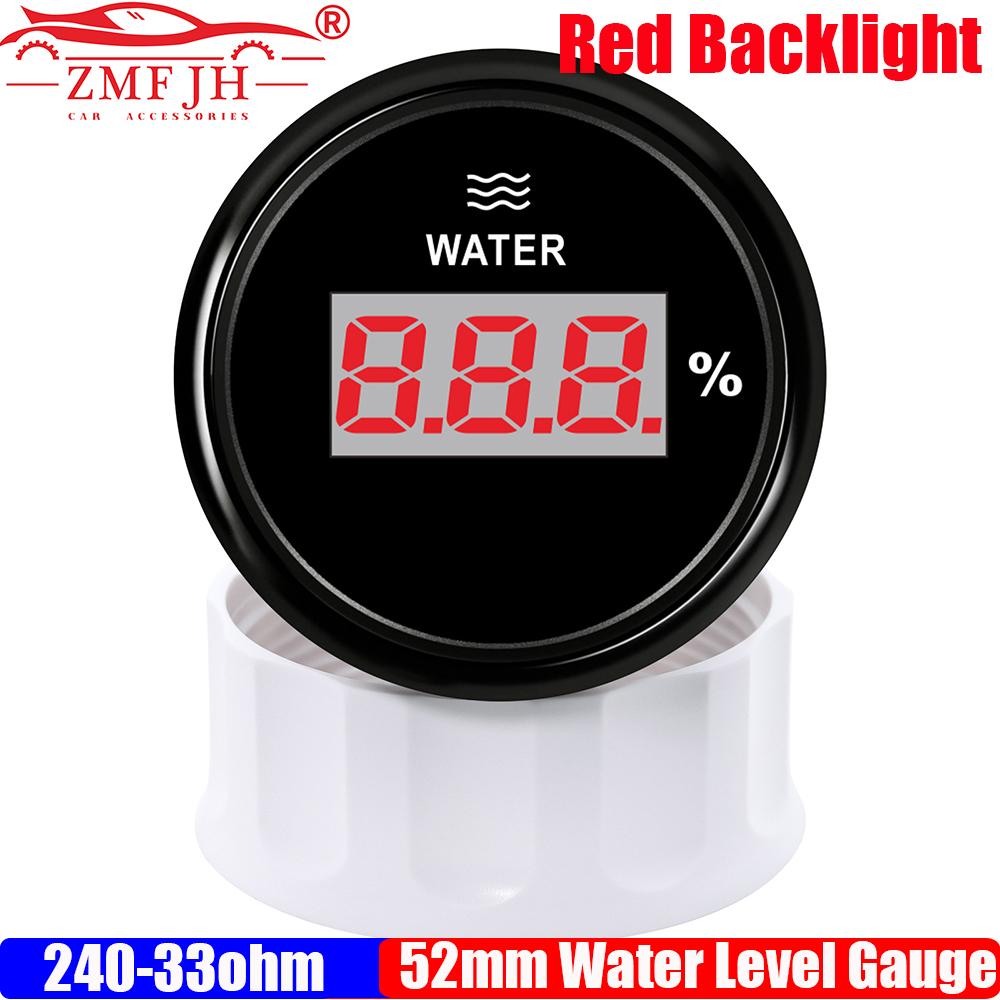 ZMFJH Digital 2"52MM Water Level Gauge for Universal Car Red Backlight Water Tank Meter Indicator 0-190ohm,240-33ohm Marine Boat