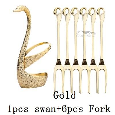 Swan Spoon Base Holder Fruit Forks Set Stainless Steel Salad Dessert Forks Spoon Coffee Cake Tools Tableware Barware