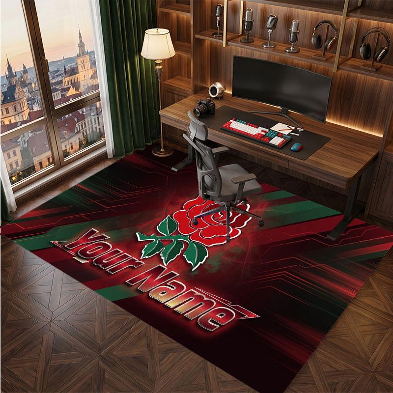 Tappeto in Velluto di Cristallo Personalizzato Rugby Inghilterra, Tappeto Morbido Antiscivolo con Testo Nome Personalizzato per Soggiorno Camera da Letto