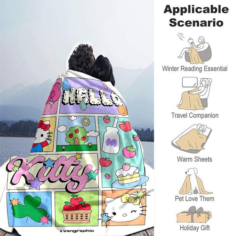 1pc Hello Kitty's Whimsical World Blanket, Soft Throw for Home Decor, Gift Idea, Living Room, Travel, Camping, Car Blankets, Beach, Office Naps, Suita