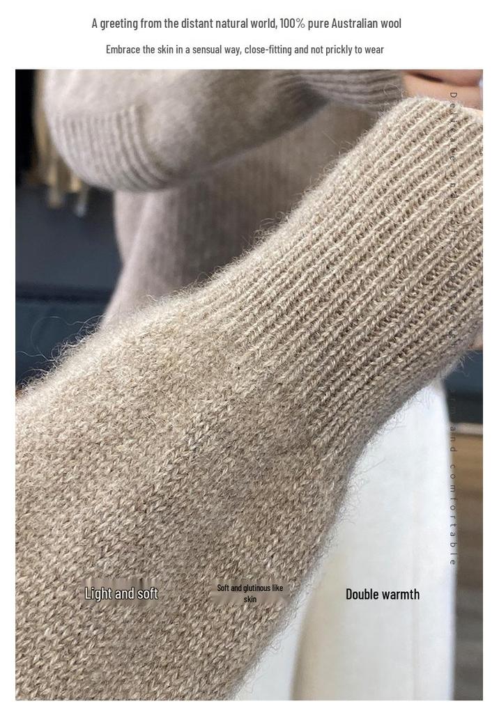 Women's High Neck Loose Pure Wool Sweater - Warm, Thickened Knit Pullover