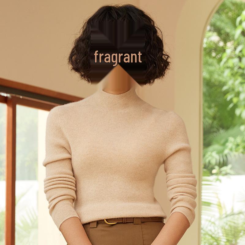 Premium Autumn/Winter Cashmere Knit Top: Soft, Smooth, Half-High Collar Sweater
