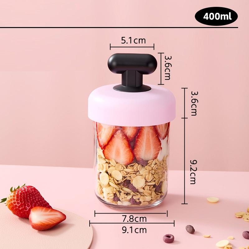 High Value Transparent Glass Oat Cup With Lid And Spoon Good Sealing With Scale Multicolor Optional Breakfast Cup