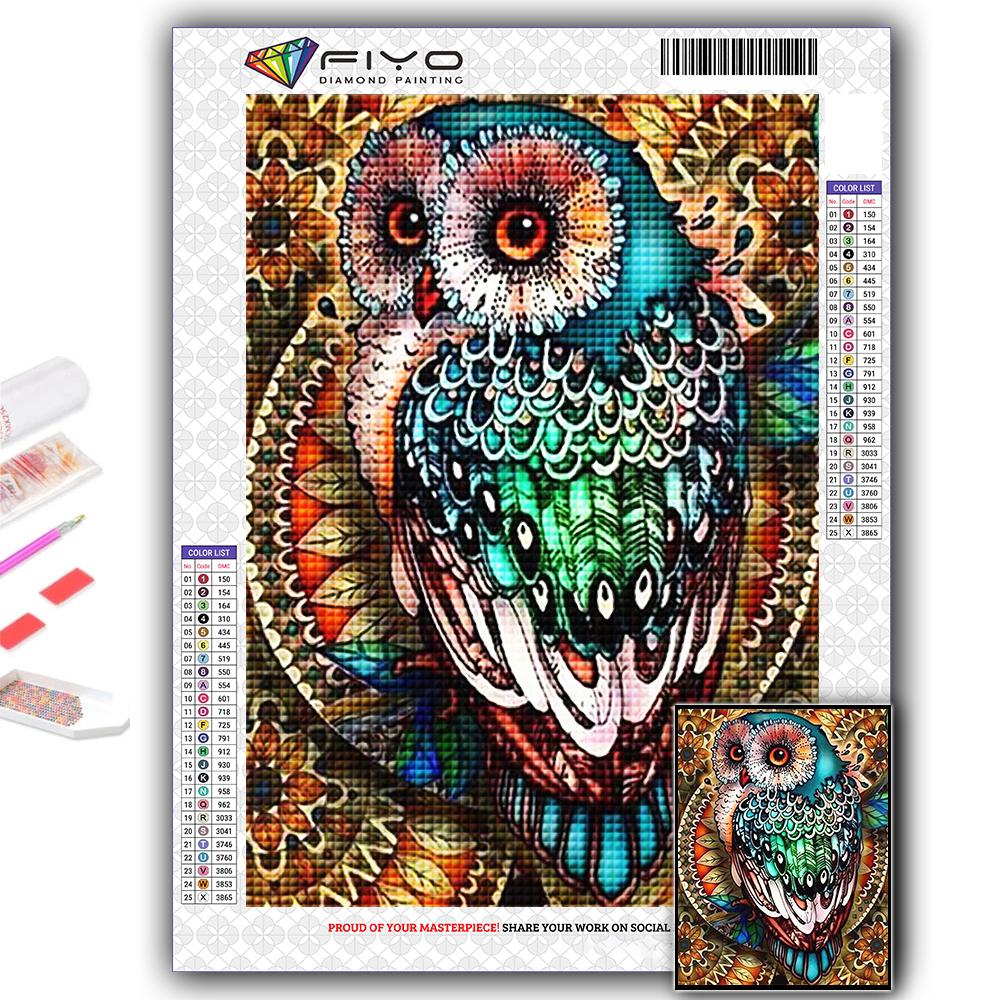 Gör-det-själv 5D Diamantmålning Djuruggla Korsstygnskit Full Drill Broderi Mosaikkonst Bild av Rhinestones Present