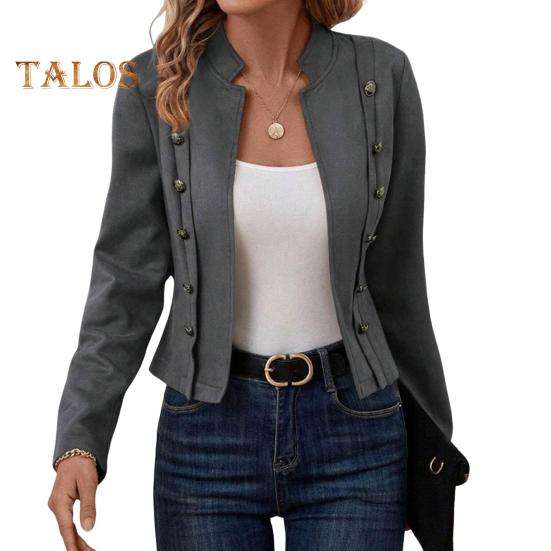 Frühlings- und Herbstmantel für Damen, zweireihig, Stehkragen, Knöpfe, schmale Passform, lange Ärmel, Strickjacke im Retro-Stil, Outdoor-Jacke für den Alltag