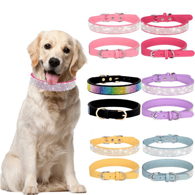 Rhinestone Collar Dog Soft Leather Small Bling Pet Collars Cat Puppy Necklace